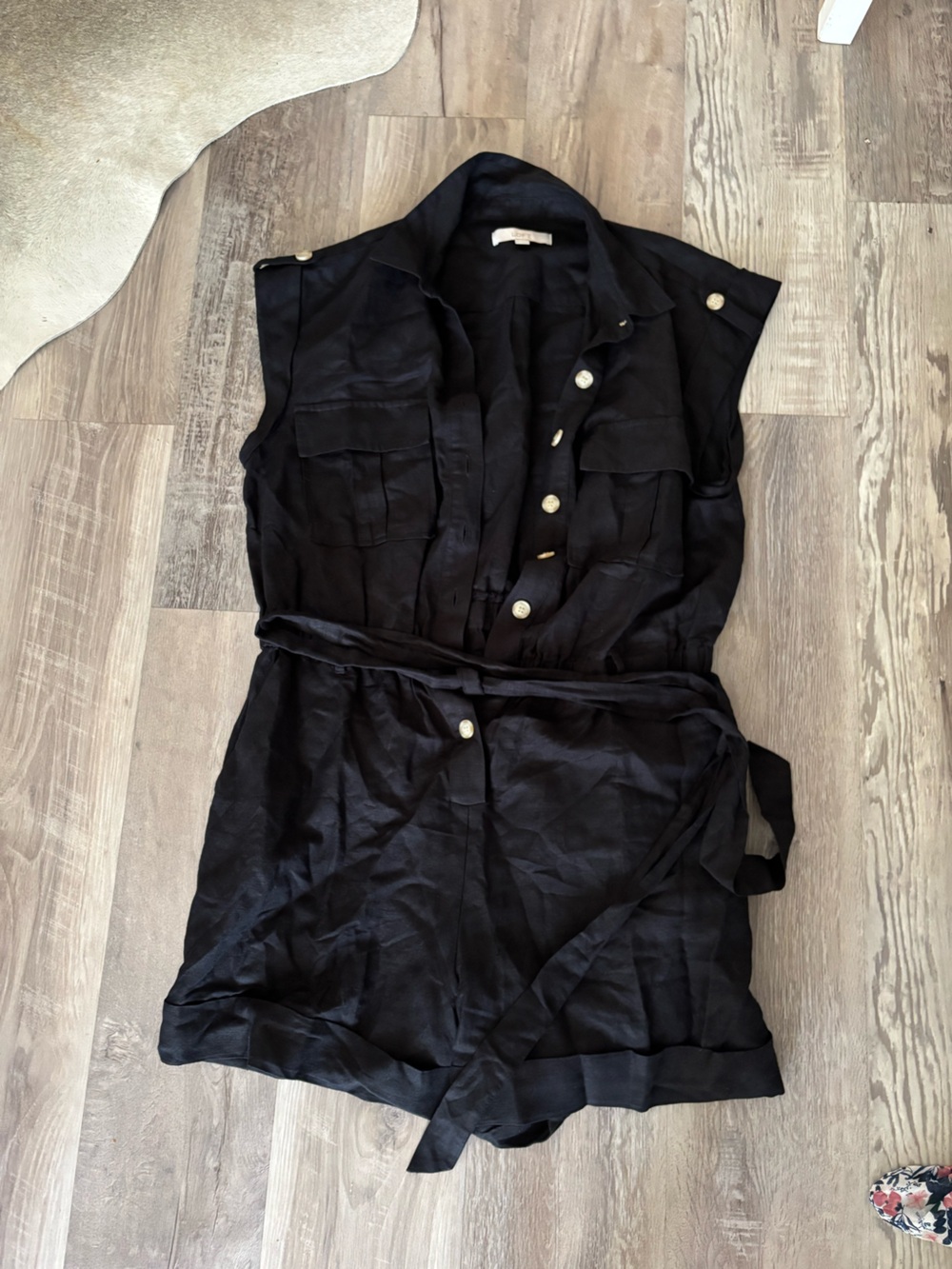 Loft Black Button-Down Shirt-Top Combo Part Linen XL